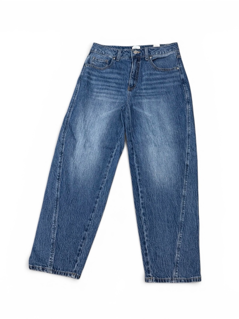 Barrel Jeans Diagonal Seam Time and Tru Blue High-Rise Straight Jeans Size 12